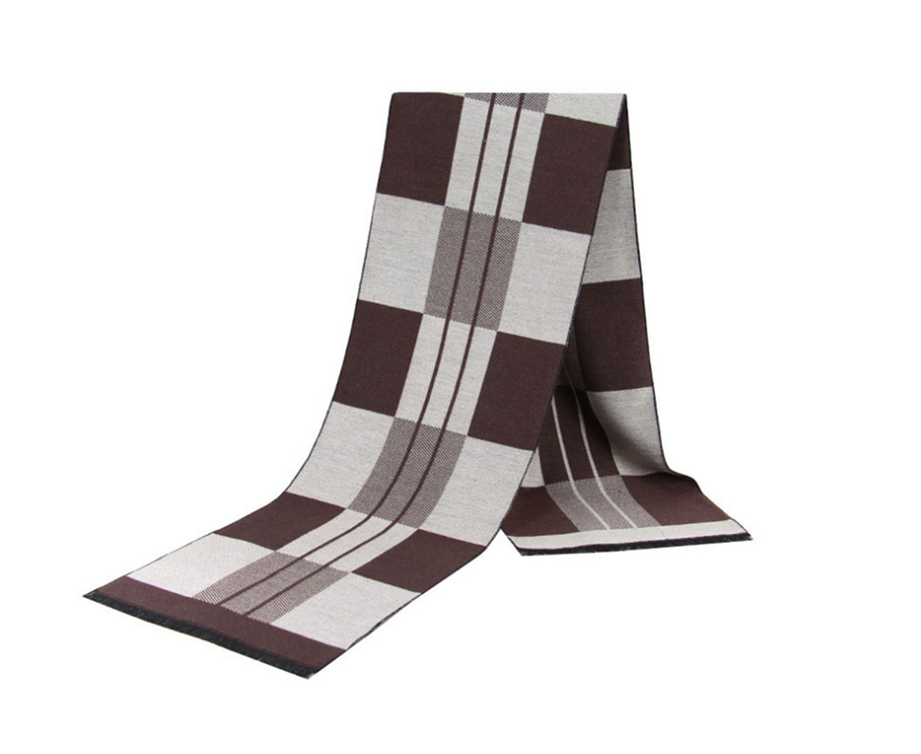Men'S Scarf Medium-Aged And Old-Aged Winter Thermal Checker Scarf - Brown