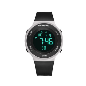Men's Sports Electronic Watch Student Waterproof LED Night Light Watch - BLACK WHITE