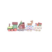 Merry Christmas Decoration Wooden Ornaments Xmas Floral Print Mini Train Desktop Decor Christmas Decor for Home Office Kids Gift