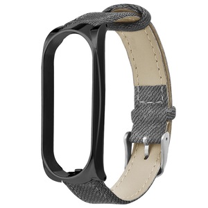 Metal Case Leather Strap Watch Band Replacement Watch Strap for Xiaomi Mi band 3 BLACK COLOR