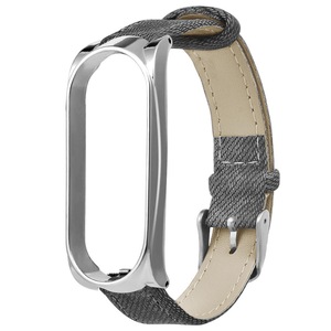 Metal Case Leather Strap Watch Band Replacement Watch Strap for Xiaomi Mi band 3 SILVER COLOR