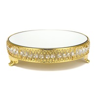 Modern Cake Dessert Stand Round Display Glass Mirror Gold Crystal Wedding Decor Supplies