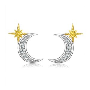 Moon and Stars Stud Earrings for Women Silver plating Jewelry Gifts for Girl