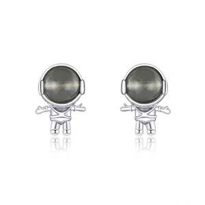 Moon Stone Astronaut Stud Earrings for Women Silver plating Ear Pins Jewelry Design