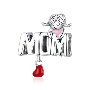 Mother Love Silver plating Enamel Heart MOM Metal Charm for Bracelet Bangle Fashion DIY Jewelry