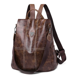 Multi-function Anti-theft Waterproof Casual Fashion Ladies PU Leather Backpack Crossbody Bag (Brown)