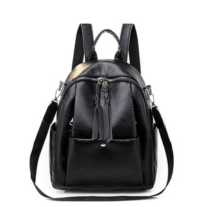 Multi-function Fashion PU Double Shoulder Bag Messenger Bag Ladies Backpack Handbag (Black)