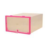 Multifunction Plastic Transparent Shoe Storage Box DIY Organizer Stackable Drawer Case PINK COLOR