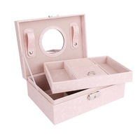 Multifunctional Jewelry Jewelry Box European Style Wooden Lock Jewelry Storage Box with Mirror-Pink