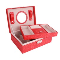 Multifunctional Jewelry Jewelry Box European Style Wooden Lock Jewelry Storage Box with Mirror-Red