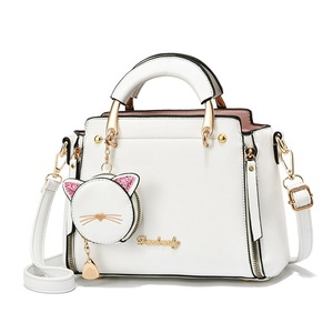 New cat shape small wallet pendant metal handle solid color handbag large capacity women crossbody bag