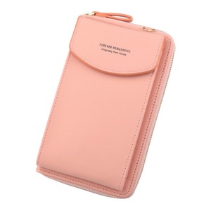 New Women Purses Solid Color Pu Leather Shoulder Strap Bag Mobile Phone Bag Big Card Holders Wallet Handbag Pockets for Girls