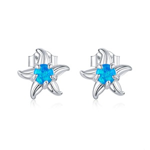 Ocean Starfish Stud Earrings Silver plating Blue Earrings for Women Wedding Jewelry