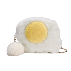 Omelette Shape Fashion Plush Chain Single Shoulder Bag Ladies Handbag with Plush Pendant