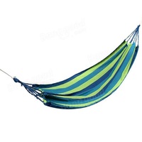 Outdoor Colorful Stripe Canvas Hammock Swing Lying Recline Bed For Camping Hiking Picnic BLUE COLOR