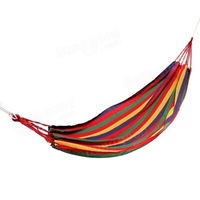Outdoor Colorful Stripe Canvas Hammock Swing Lying Recline Bed For Camping Hiking Picnic RED COLOR