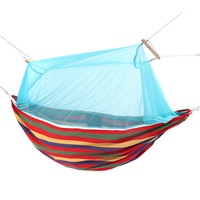 Outdoor Portable Swing Hammock Camp Patio Yard Hanging Tree Bed With Mosquito Net BLUE COLOR
