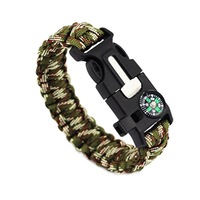 Outdoor Survival Paracord Bracelet With Compass Fire Starter And Emergency Whistle
