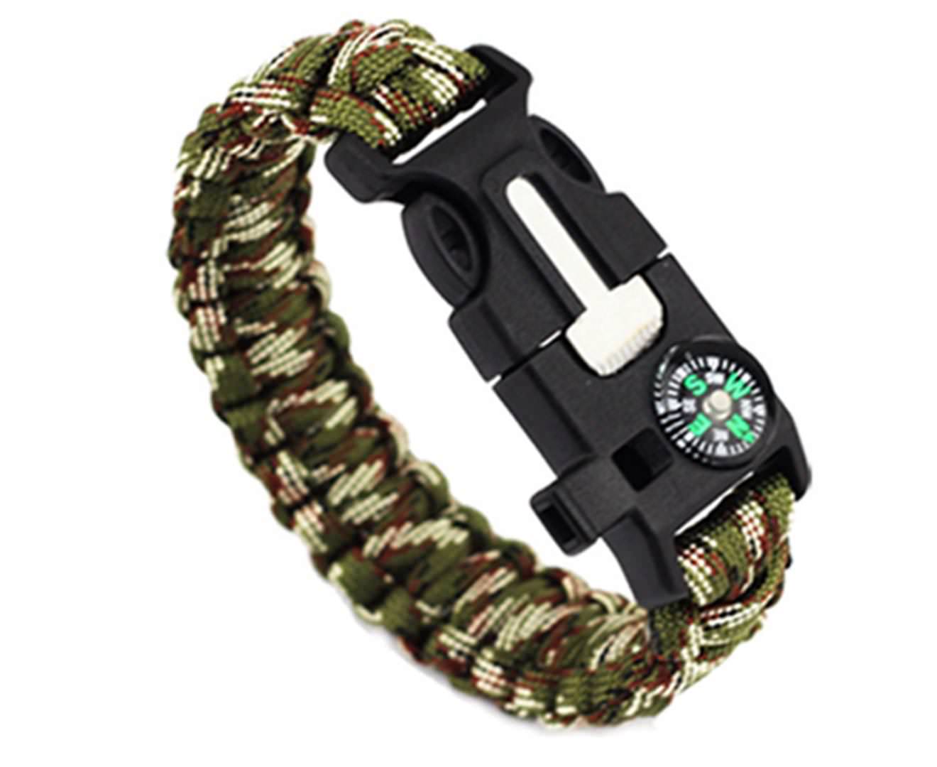 Outdoor Survival Paracord Bracelet With Compass Fire Starter And Emergency Whistle