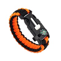 Outdoor Survival Paracord Bracelet With Compass Fire Starter And Emergency Whistle