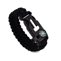 Outdoor Survival Paracord Bracelet With Compass Fire Starter And Emergency Whistle