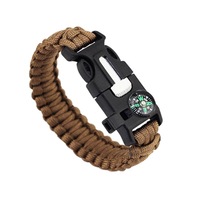 Outdoor Survival Paracord Bracelet With Compass Fire Starter And Emergency Whistle