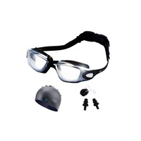 Outdoor Swimming Combination Set Swimming Mirror Swimming Cap Ear-nose Clamp Set - BLACK