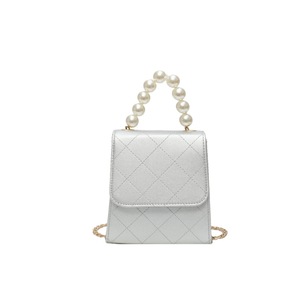 Pearl Handle PU Leather Chain Single Shoulder Bag Ladies Handbag Messenger Bag (Silver)