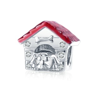 Pet Dog Home Charms Silver plating Animal Doggy House Pink Bead Pendant Jewelry for Women