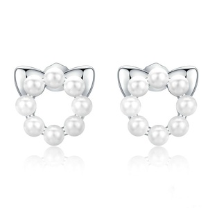 Pet Love Cat Stud Earrings Female Jewelry Wedding Silver plating