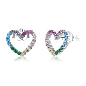 Pink Heart Stud Earrings for Women Silver plating Rainbow Amour Ear Studs Jewelry Birthday Gifts