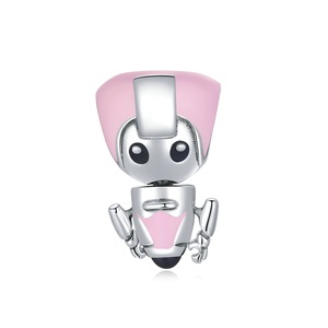 Pink Robot Girl Stylish Charm Silver plating Pendant Fit Bracelet Jewelry DIY