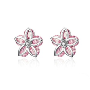 Pink Sakura Blossom Earrings Silver plating Earrings for Women Wedding Jewelry