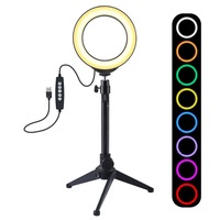 PKT3049B 12CM 3.6 Inch RGBW 8 Color Dimmable LED Video Ring Light with Tripod Stand