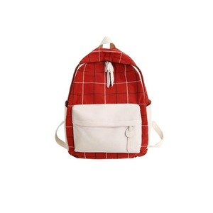 Plaid Color Matching Fresh Fashion Double Zip Canvas Girls Backpack Double-shoulder Bag
