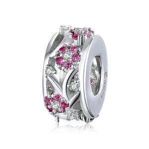 Plum Flower Charm Fit for Bracelet & Bangle Silver plating Openwork Bead Jewelry