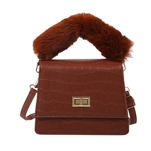 Plush Handle Solid Shoulder Handbag Trunks Women Stone Pattern PU Crossbody Bag Fashion Exquisite Shopping Bag