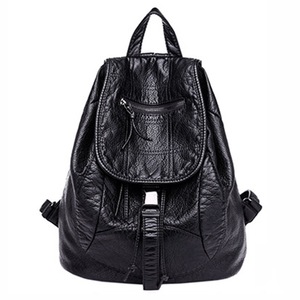 Pocket Rope Buckle Soft PU Leather Double Shoulder Bag Ladies Handbag Messenger Bag (Black)