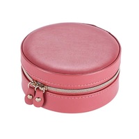 Portable Round Jewelry Storage Box Jewelry Finishing Box Small Earrings Ring Lipstick Storage Bag Suitable for Travel-Red