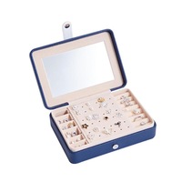 Portable Simple Single-layer Ear Stud Jewelry Box Earring Ring Multifunctional Jewelry Storage Box with Mirror-Blue