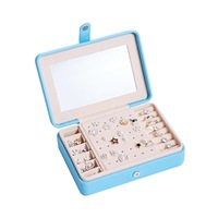 Portable Simple Single-layer Ear Stud Jewelry Box Earring Ring Multifunctional Jewelry Storage Box with Mirror-Sky Blue