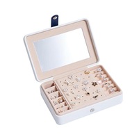 Portable Simple Single-layer Ear Stud Jewelry Box Earring Ring Multifunctional Jewelry Storage Box with Mirror-White