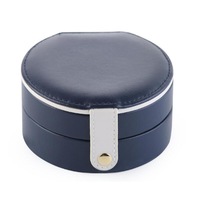 Portable Small Jewelry Case Travel Accessory Storage Box Jewelry Organizer with Mirror for Women-Blue White