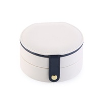 Portable Small Jewelry Case Travel Accessory Storage Box Jewelry Organizer with Mirror for Women-White Blue
