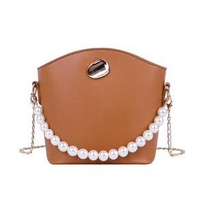 Portable Women Pearl Handbag PU Leather Solid Color Lady Shoulder Messenger Bags Youth Ladies Simple Versatile Bag