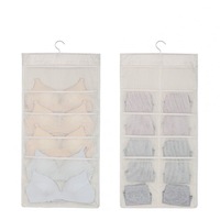 Practical Underwear Socks Storage Bag Dormitory Wardrobe Fabric Wall Hanging Bag Beige front 5 - reverse 10_1pc