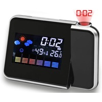Projection Alarm Clocks Digital Multi-Function on Ceiling with Weather Station Electronic Desk Clock with Time Wake Up Projector Watch-BLACK
