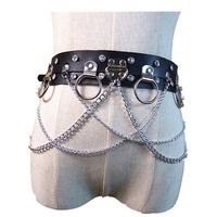 PU Leather Belt Metal Chain Ring Waist Belt Strap Dance Gothic Binding Harness