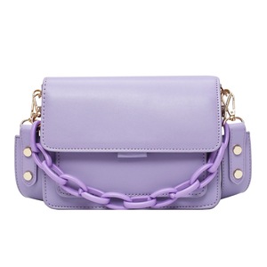 PU Leather Crossbody Bag Women Chain Solid Color Small Shoulder Handbag Popular Simple Female Daily Bag