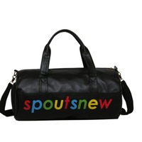 PU Leather Inclined Shoulder Sports Gym Bag Travel Handbag (Black)
